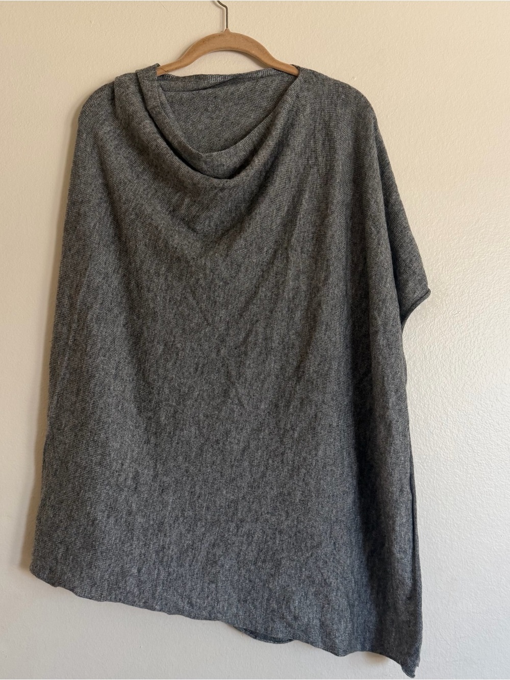 Cashmere Cozy Draped Cowl Shawl Neck Sweater Poncho - Gray